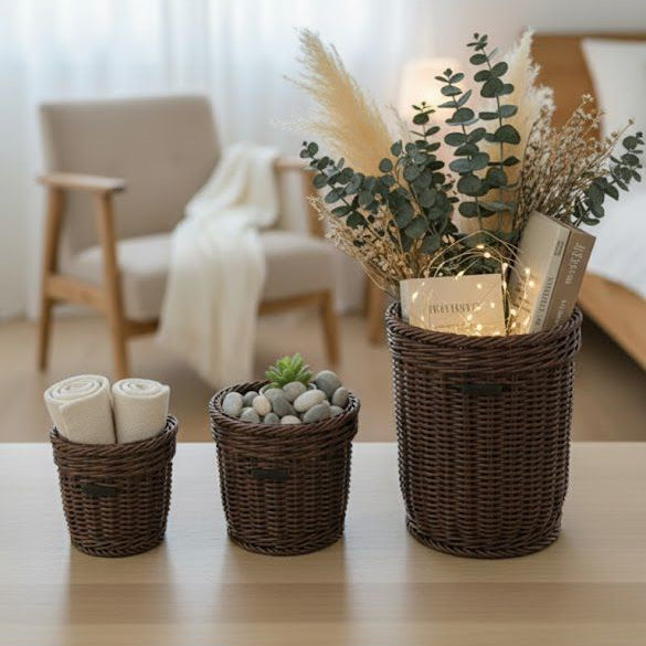 3Pcs Handmade Cylindrical Baskets with Lids (51122) by Ziba - All-In-One Store Pakistan