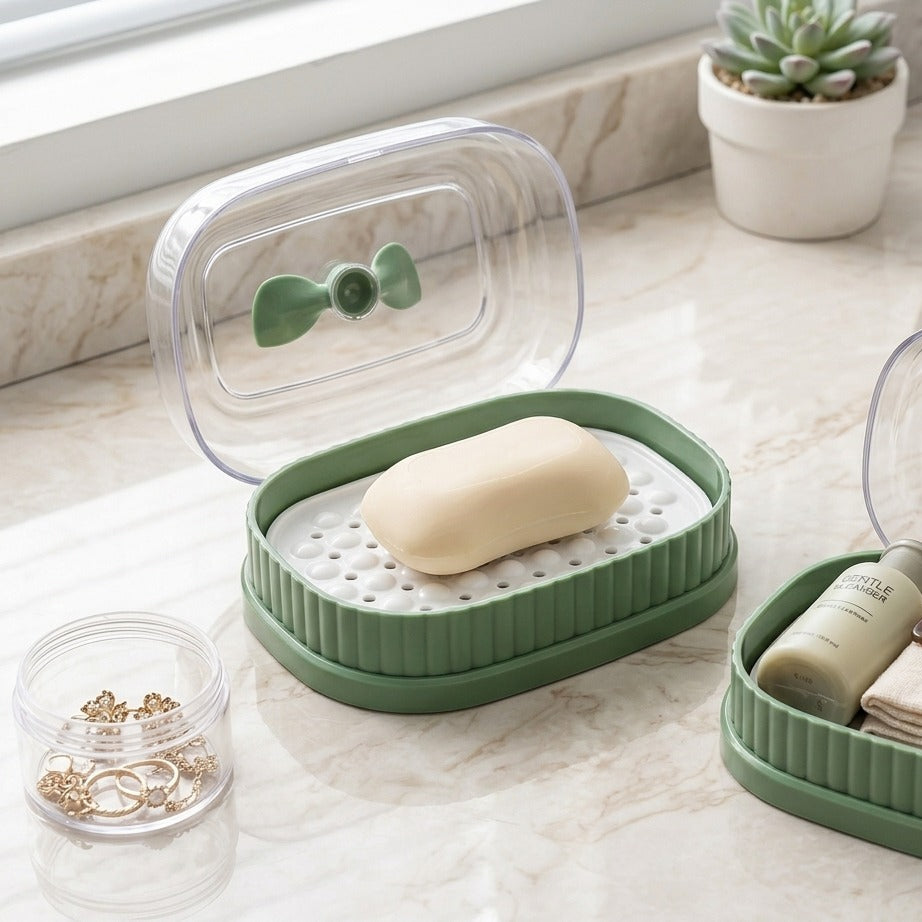 LeafLuxe Soap Dish with Drain & Lid - All-In-One Store Pakistan