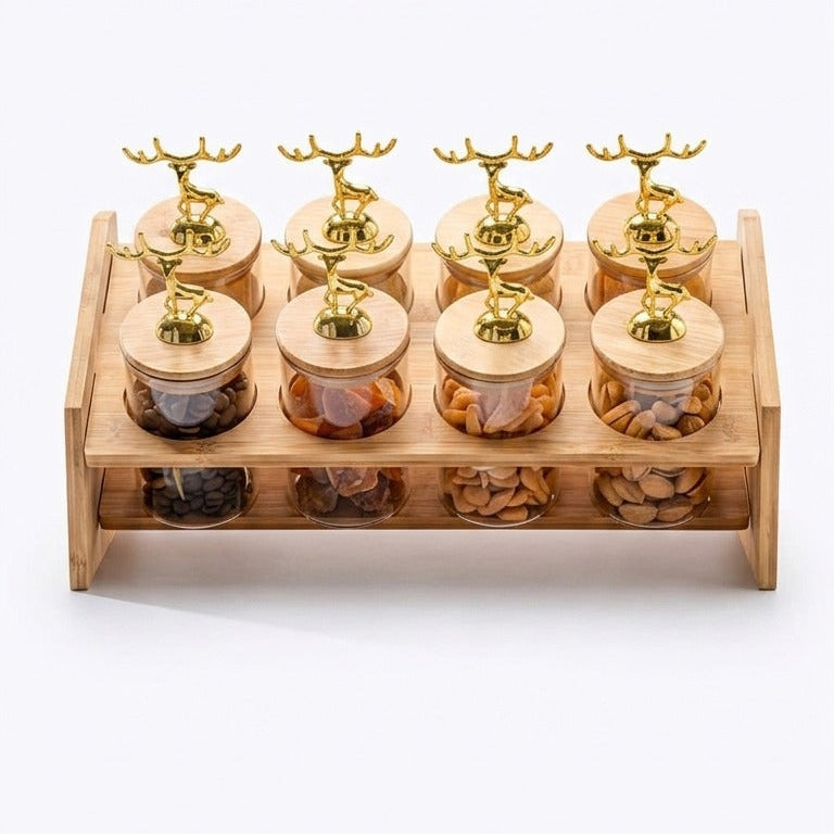 Royal Golden Deer 8-Piece Glass Jar Station (1170) - All-In-One Store Pakistan