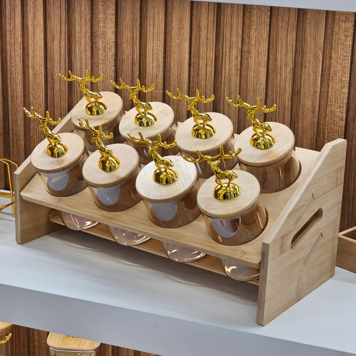 Royal Golden Deer 8-Piece Glass Jar Station (1170) - All-In-One Store Pakistan