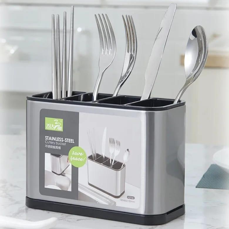 Stainless - Steel Cutlery Holder With Drain Rack - All-In-One Store Pakistan
