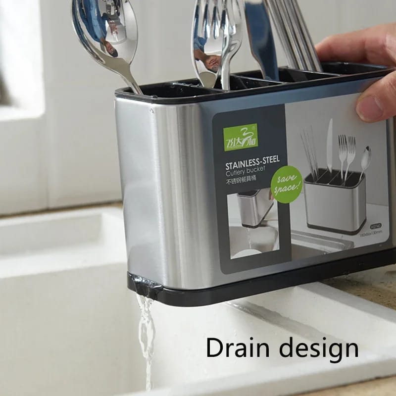 Stainless - Steel Cutlery Holder With Drain Rack - All-In-One Store Pakistan