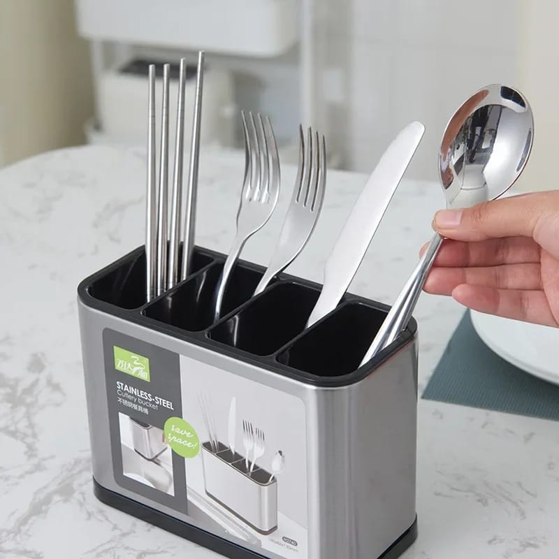 Stainless - Steel Cutlery Holder With Drain Rack - All-In-One Store Pakistan
