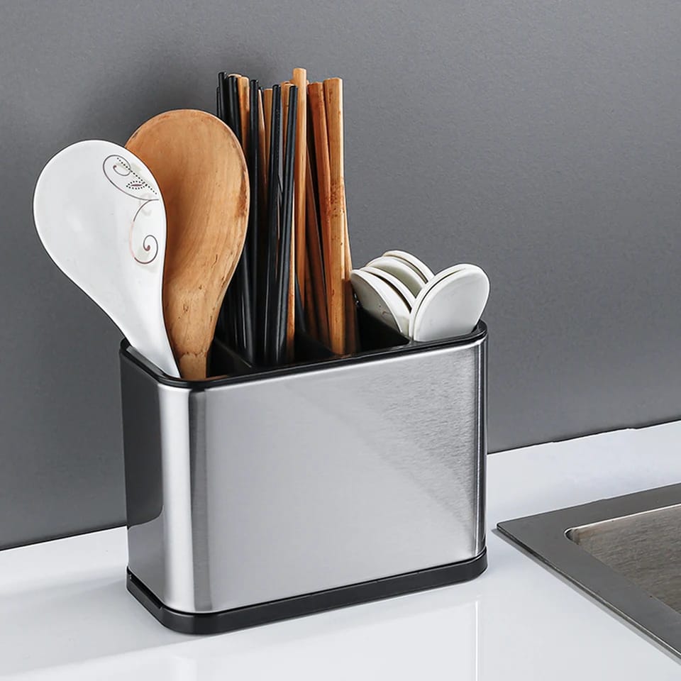 Stainless - Steel Cutlery Holder With Drain Rack - All-In-One Store Pakistan