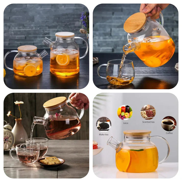 Airtight Heat Resistant Glass Teapot with Wooden Lid - All-In-One Store Pakistan