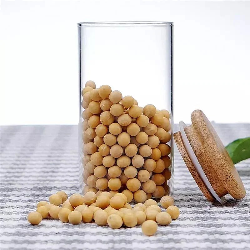 3Pcs Glass Storage Jars with Airtight Bamboo Lids - All-In-One Store Pakistan