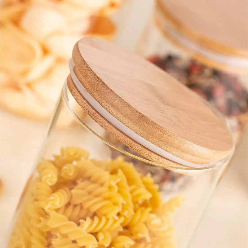 3Pcs Glass Storage Jars with Airtight Bamboo Lids - All-In-One Store Pakistan