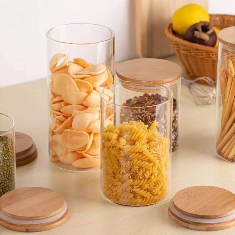 3Pcs Glass Storage Jars with Airtight Bamboo Lids - All-In-One Store Pakistan