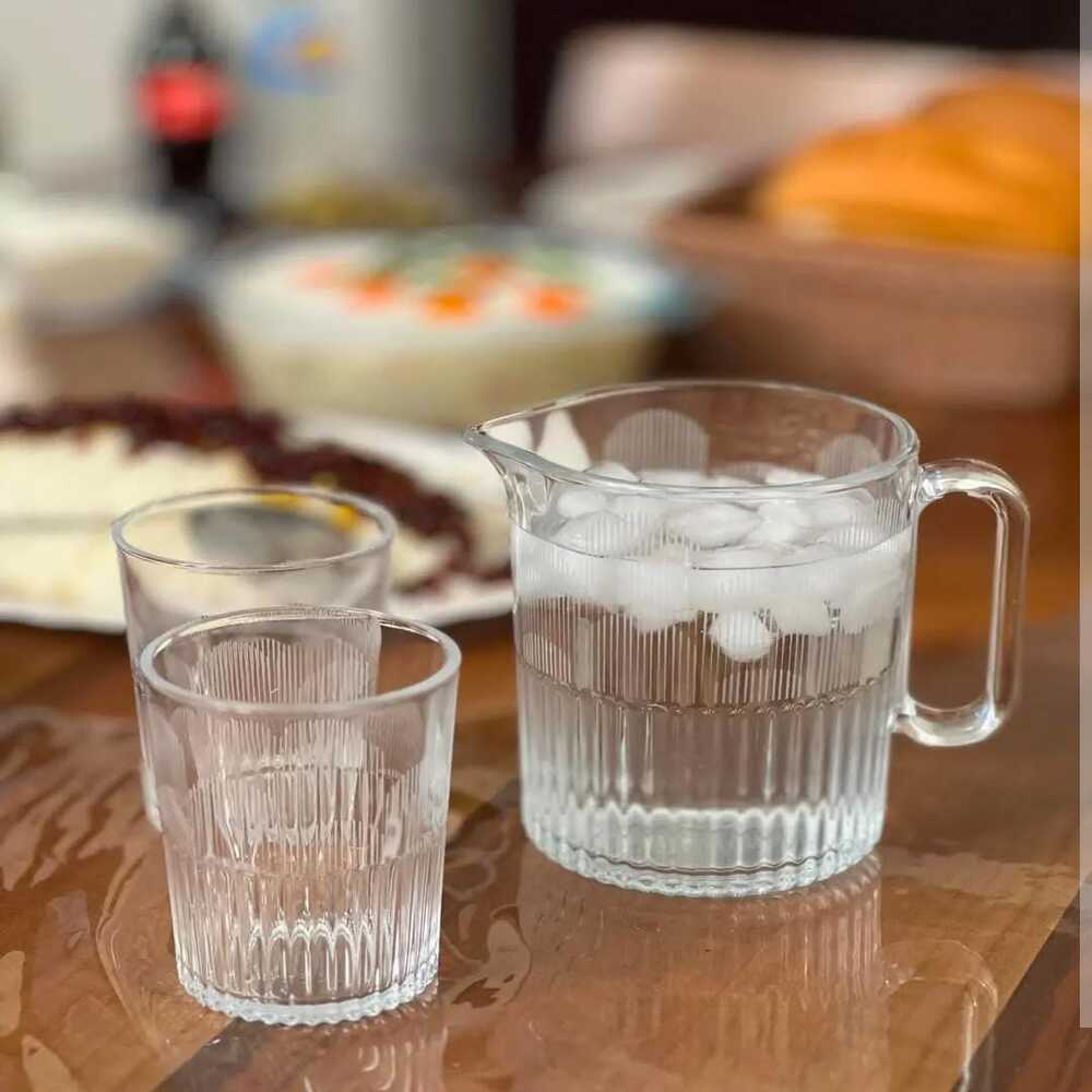 CrystalServe Ribbed Pitcher & Glasses Set (2318) by Limon - All-In-One Store Pakistan