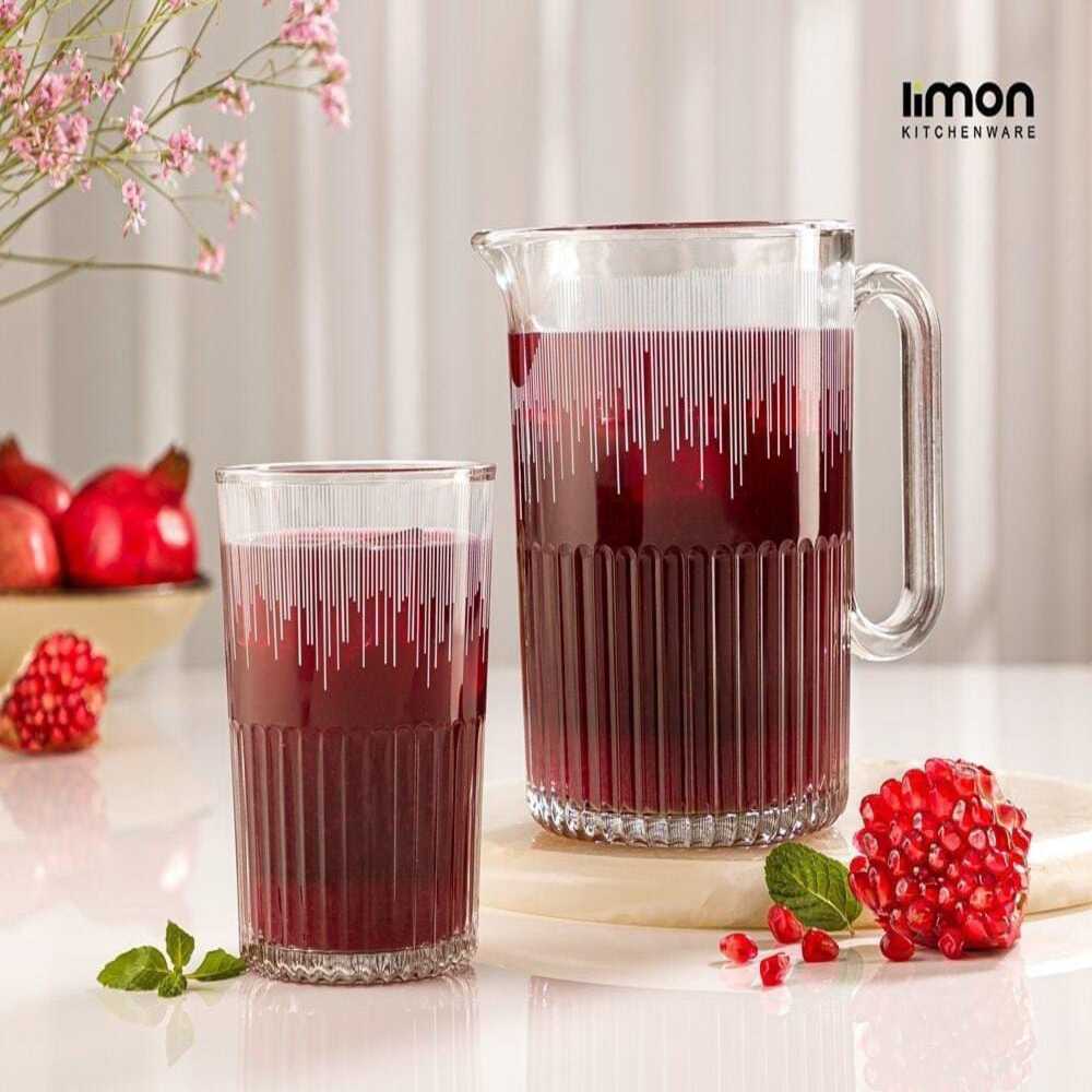 CrystalServe Ribbed Pitcher & Glasses Set (2318) by Limon - All-In-One Store Pakistan