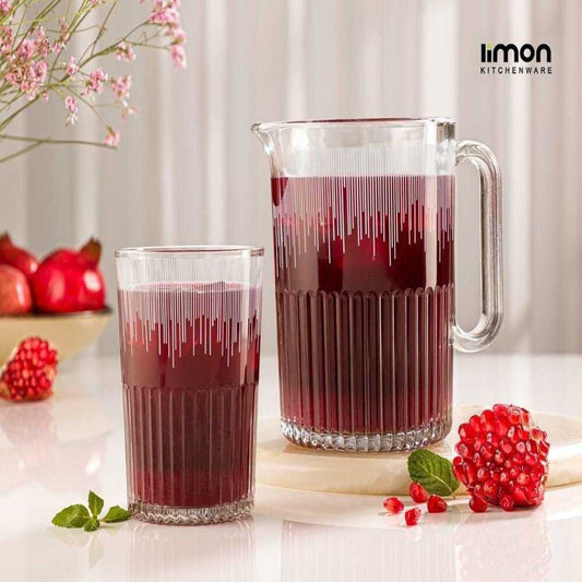 CrystalServe Ribbed Pitcher & Glasses Set (2318) by Limon - All-In-One Store Pakistan