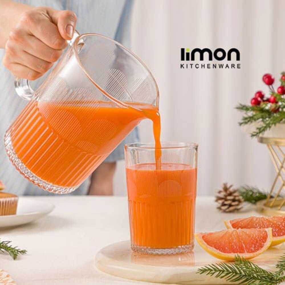 CrystalServe Ribbed Pitcher & Glasses Set (2318) by Limon - All-In-One Store Pakistan