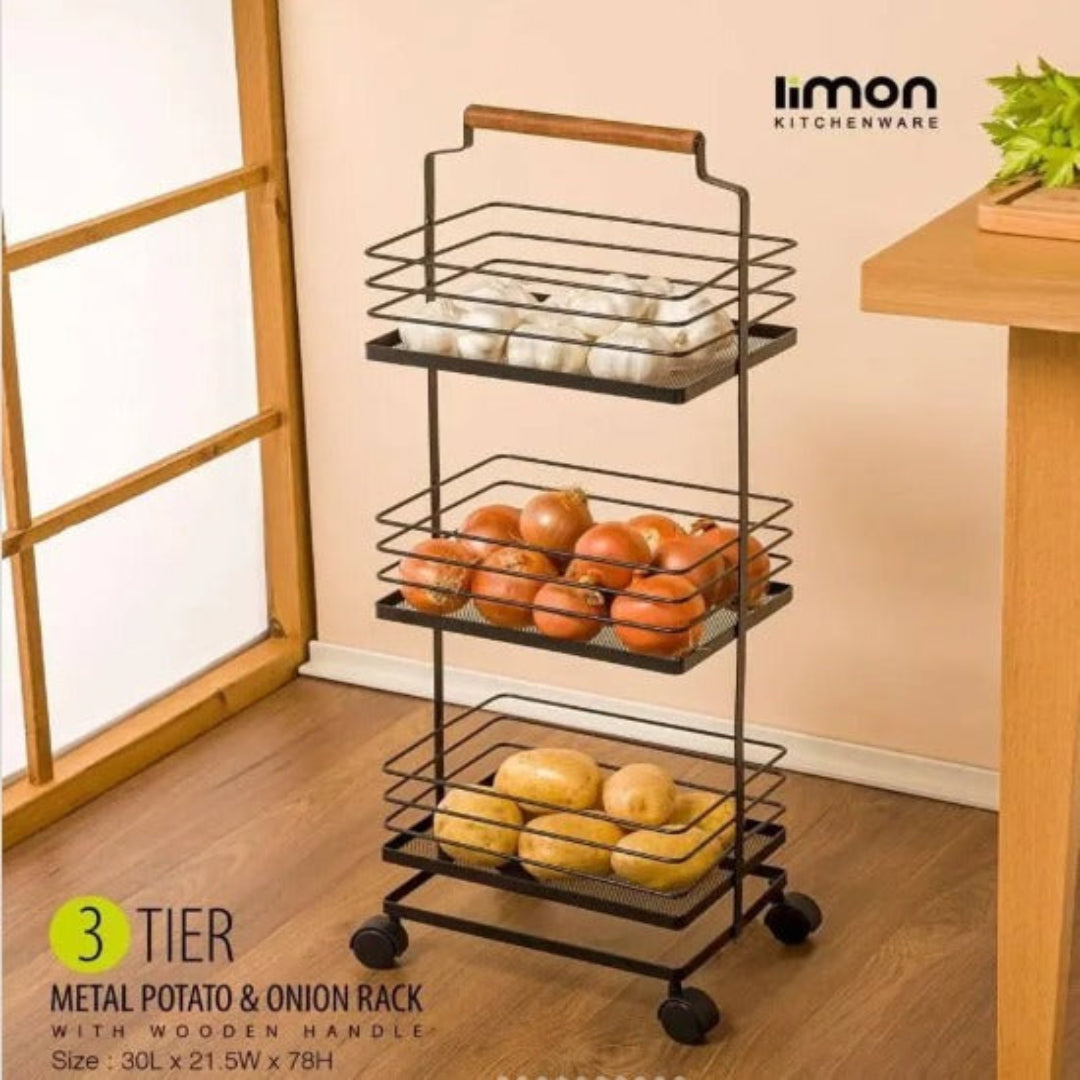 3-Tier Metal Storage Rack With Fabric Cover Baskets (232300) by Limon - All-In-One Store Pakistan