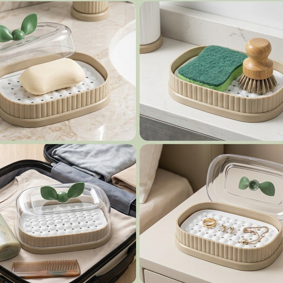 LeafLuxe Soap Dish with Drain & Lid - All-In-One Store Pakistan