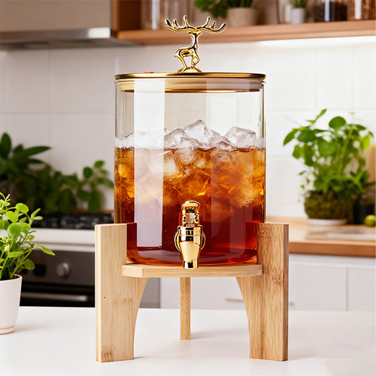 GoldenDeer Glass Dispenser with Airtight Lid and Bamboo Stand - All-In-One Store Pakistan