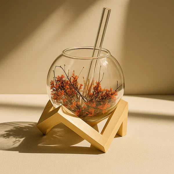FloralSip Double Wall Tumbler with Wooden Base - All-In-One Store Pakistan