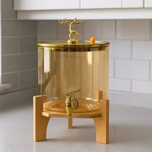 GoldenDeer Glass Dispenser with Airtight Lid and Bamboo Stand - All-In-One Store Pakistan