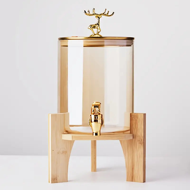 GoldenDeer Glass Dispenser with Airtight Lid and Bamboo Stand - All-In-One Store Pakistan