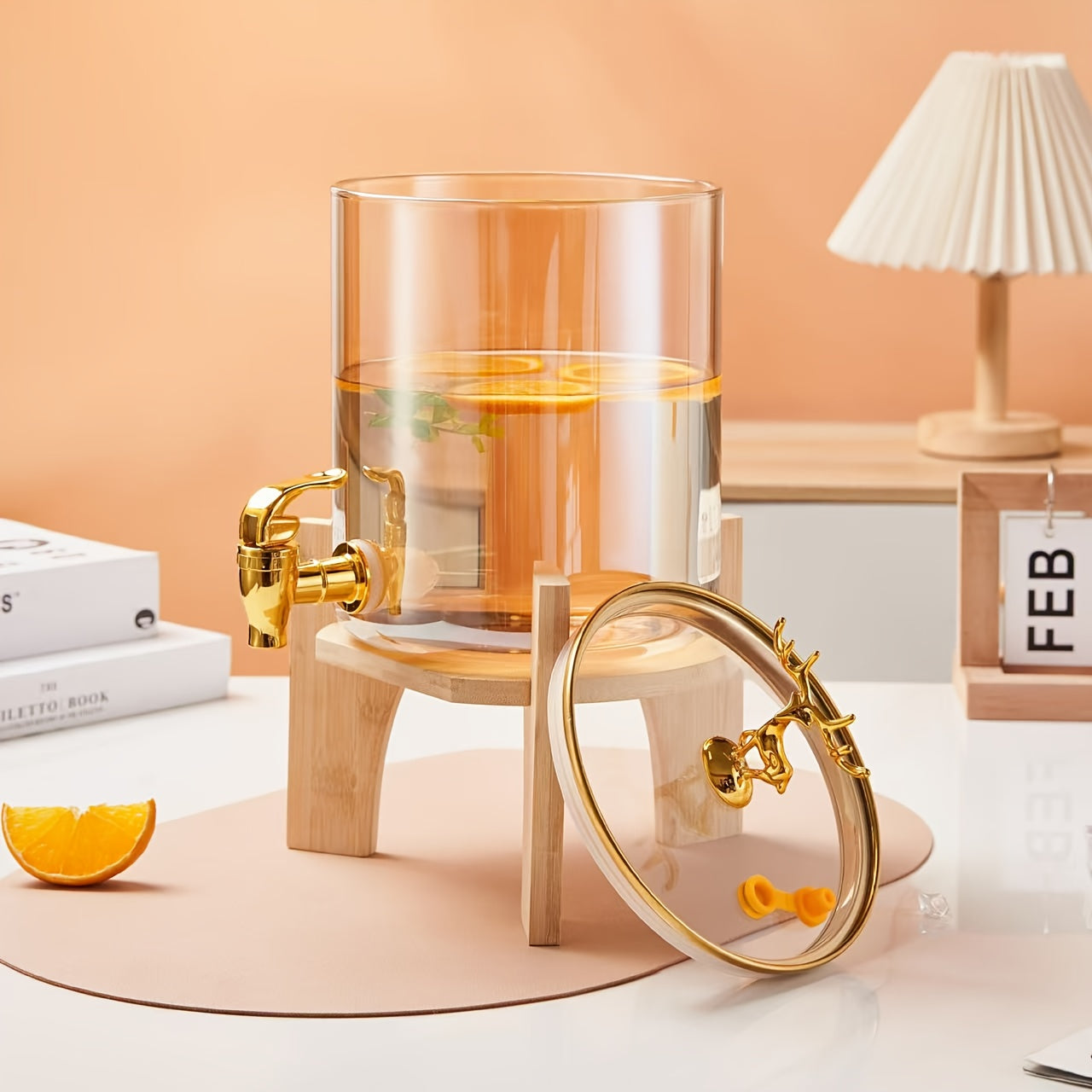 GoldenDeer Glass Dispenser with Airtight Lid and Bamboo Stand - All-In-One Store Pakistan