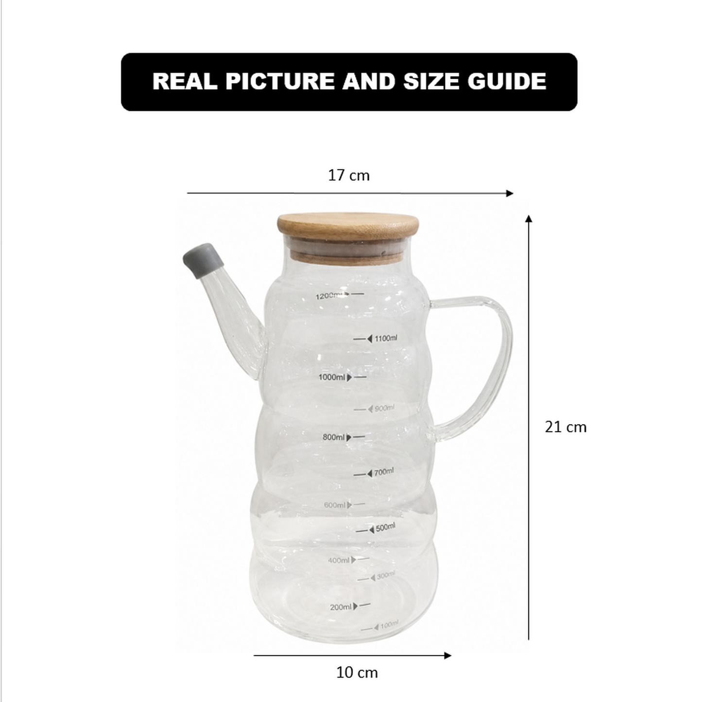 1.2L Glass Oil Jug with Airtight Wooden Lid & Precision Pour Stopper - All-In-One Store Pakistan