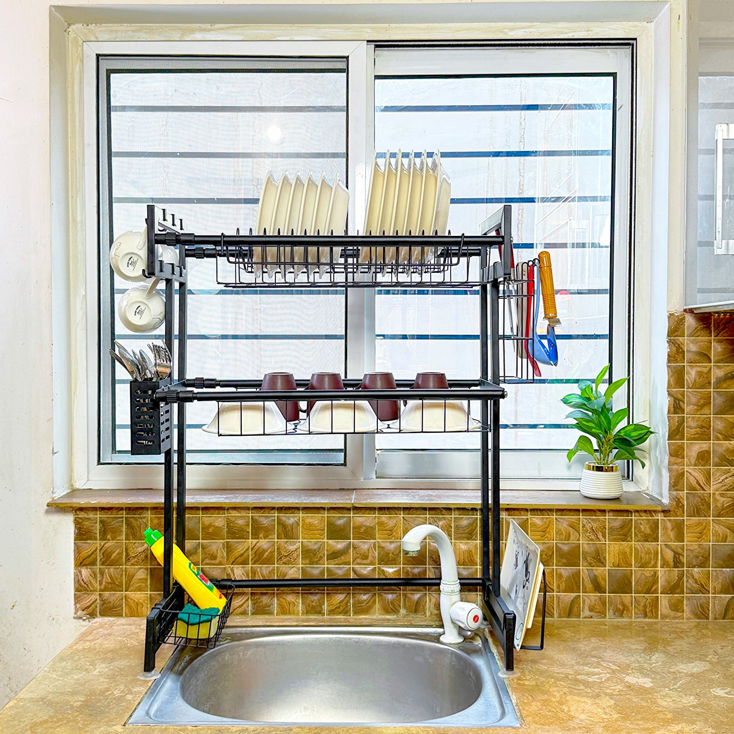Expandable 2-Tier  OverSink Dish Drying Rack By Matrix - All-In-One Store Pakistan
