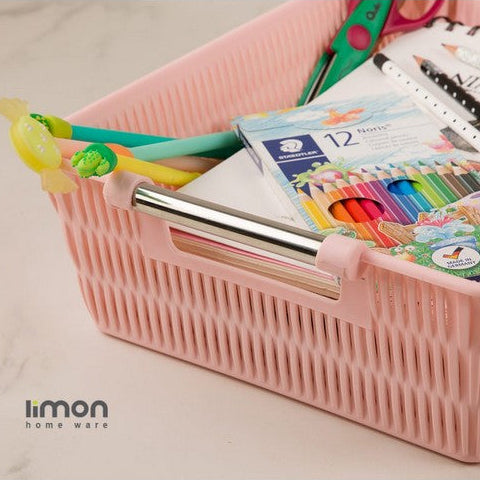 Multipurpose Rectangle Bamboo Basket with Steel Handles by Limon - All-In-One Store Pakistan