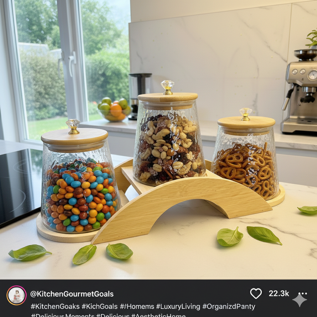 Decorative Bridge-Design Jar Trio with Natural Wooden Stand (1101) - All-In-One Store Pakistan