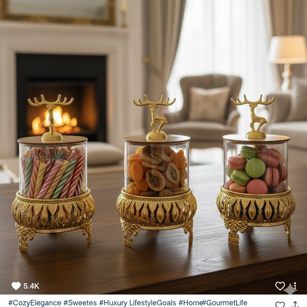 Royal 3-Pcs Golden Base TintedGlass Jars with Lid (1129) - All-In-One Store Pakistan