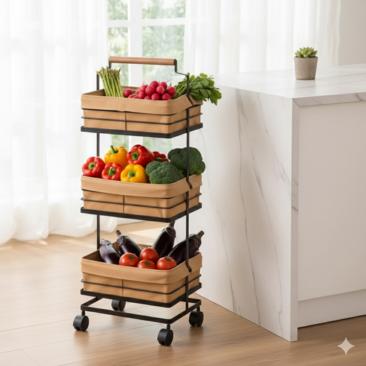 3-Tier Metal Storage Rack With Fabric Cover Baskets (232300) by Limon - All-In-One Store Pakistan