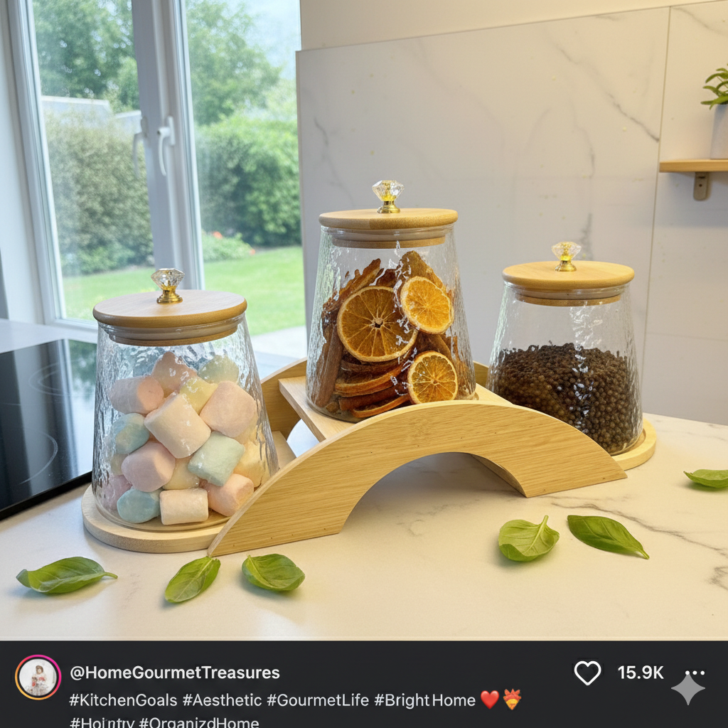 Decorative Bridge-Design Jar Trio with Natural Wooden Stand (1101) - All-In-One Store Pakistan