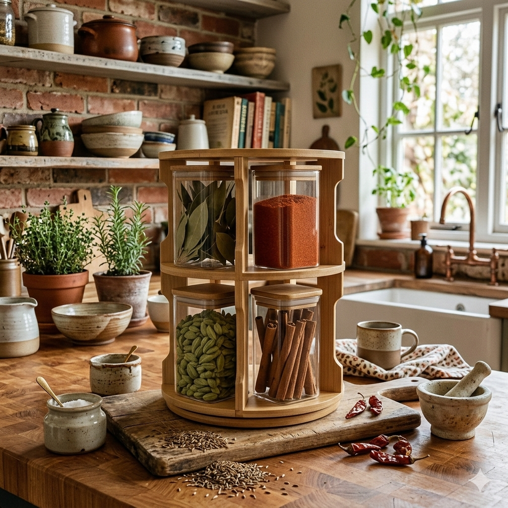 The Bamboo Rotunda: 8-Jar Spice Tower (1136) - All-In-One Store Pakistan