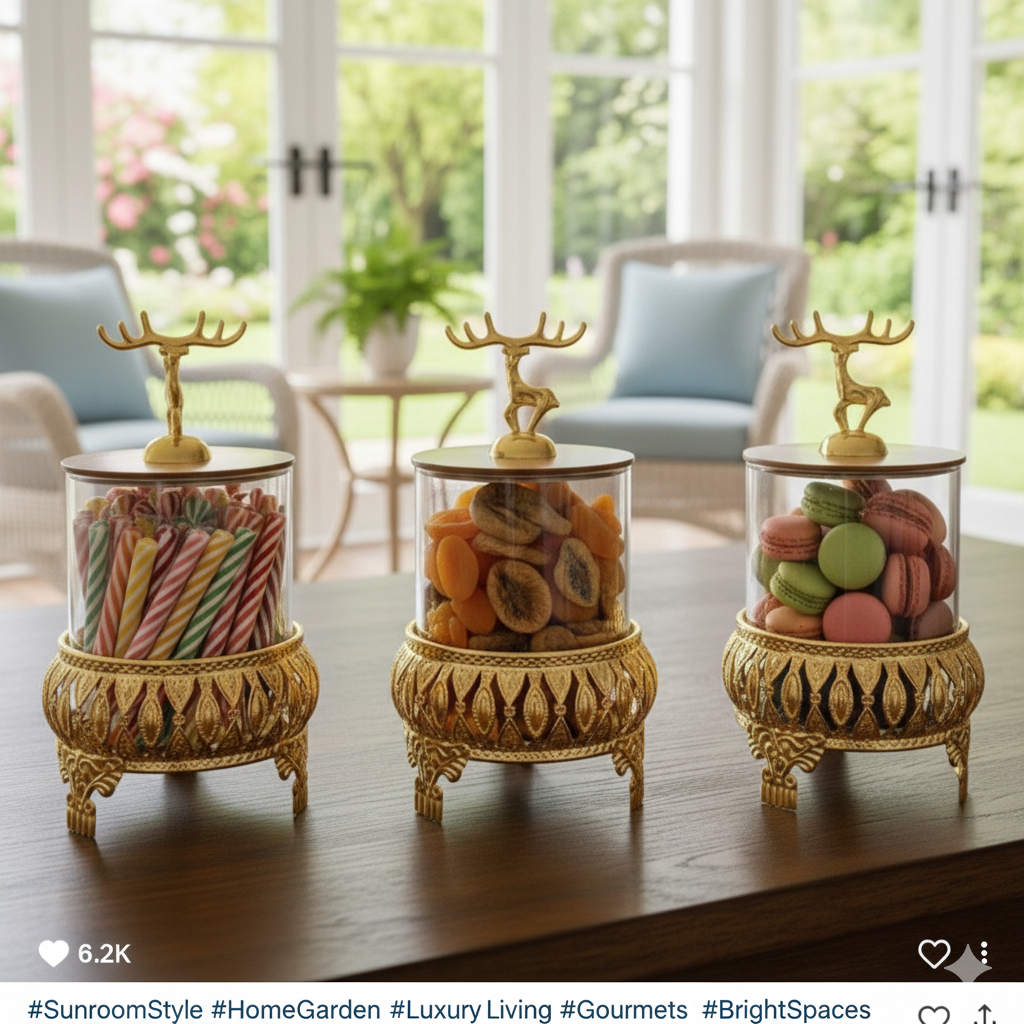 Royal 3-Pcs Golden Base TintedGlass Jars with Lid (1129) - All-In-One Store Pakistan