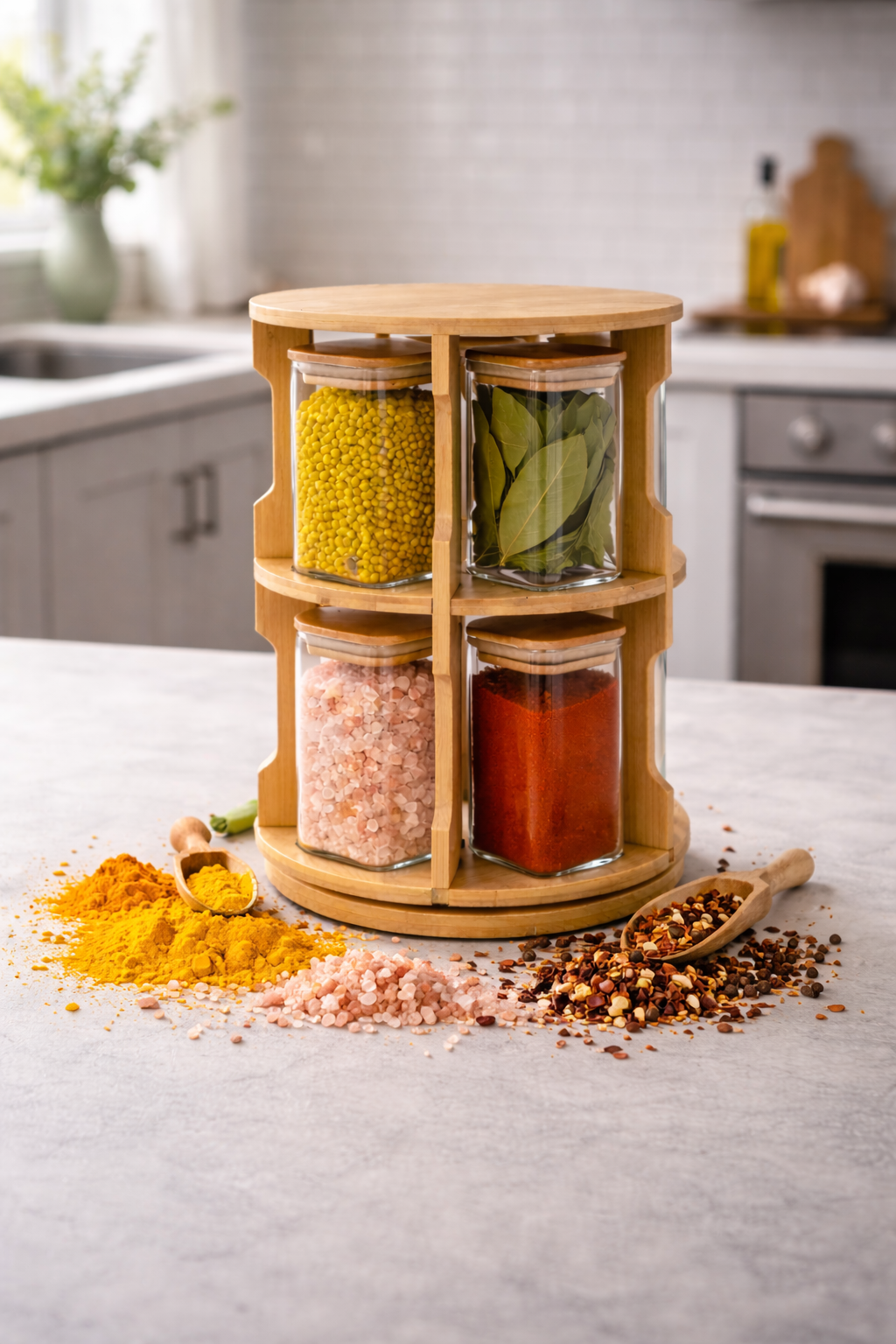 The Bamboo Rotunda: 8-Jar Spice Tower (1136) - All-In-One Store Pakistan
