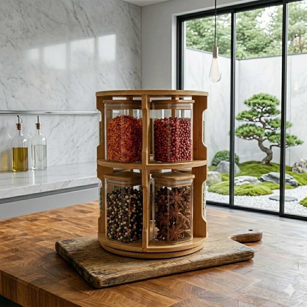 The Bamboo Rotunda: 8-Jar Spice Tower (1136) - All-In-One Store Pakistan