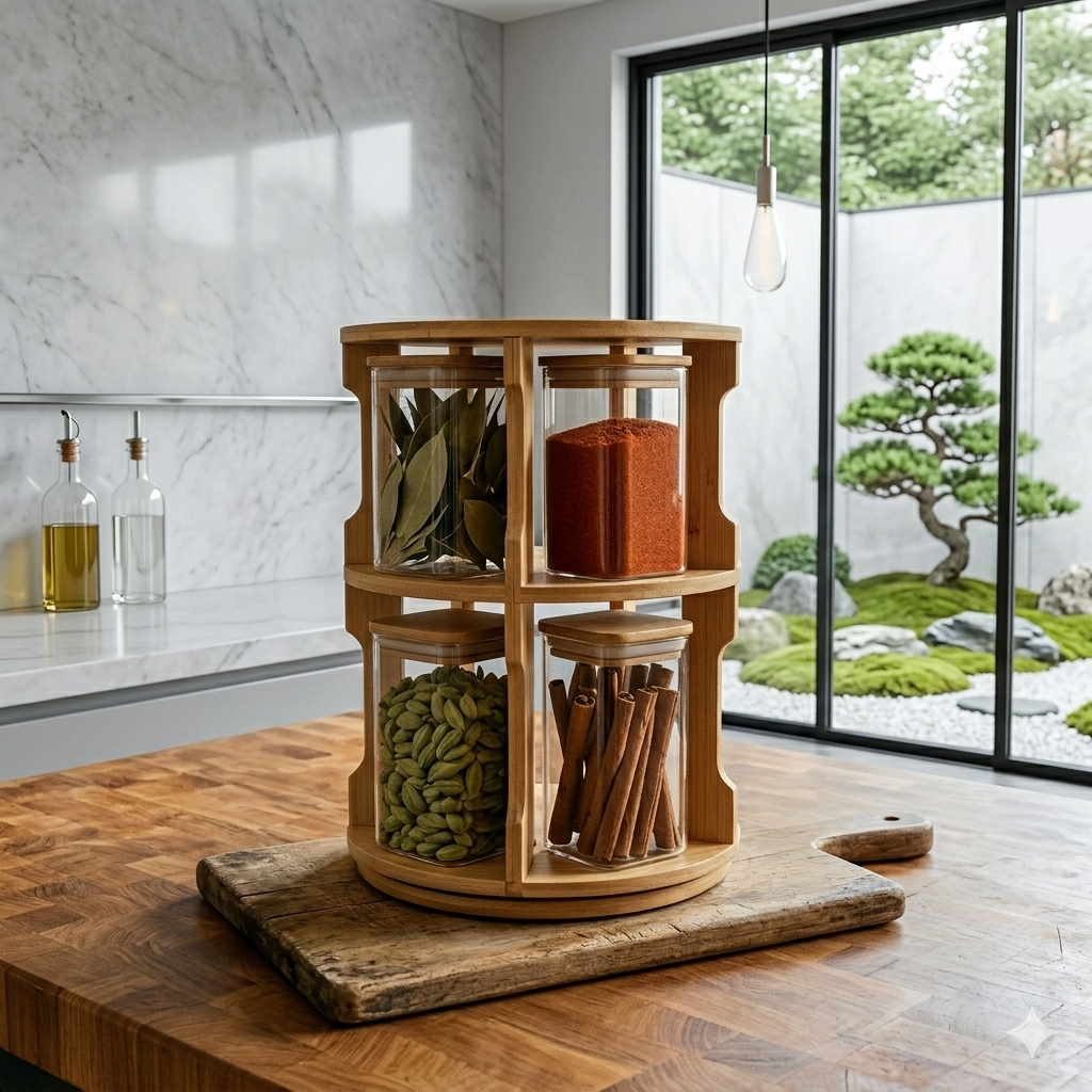 The Bamboo Rotunda: 8-Jar Spice Tower (1136) - All-In-One Store Pakistan