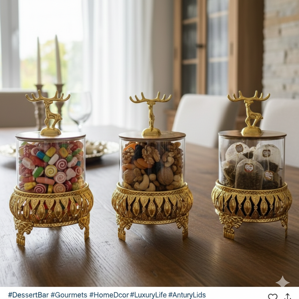 Royal 3-Pcs Golden Base TintedGlass Jars with Lid (1129) - All-In-One Store Pakistan