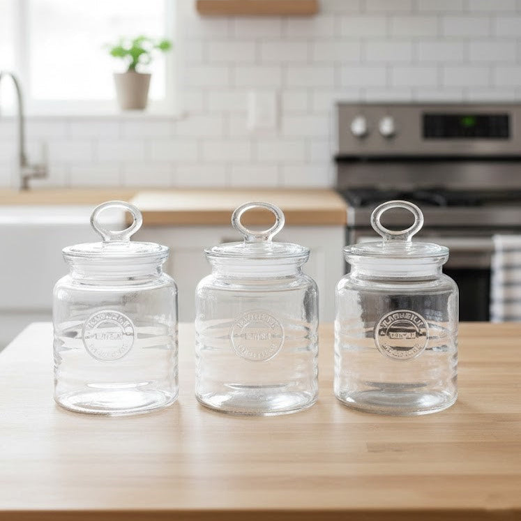 3-Pcs Rustic Design Handmade Glass Canister Set by Limon - All-In-One Store Pakistan